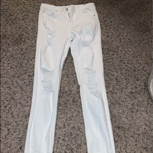 White ripped jeans ,  stretchy high rise